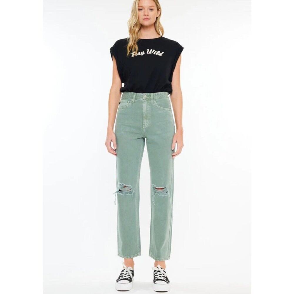 KanCan Women's Mari Ultra High Rise 90's Straight Jeans Green Women’s Size 13/30